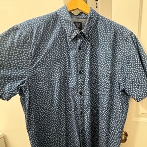 GAP Men's Navy Floral Button-Down Shirt XLT Denim